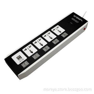 Universal standard power strip with 4 individual outlets + 2 USB plugs, overload protection